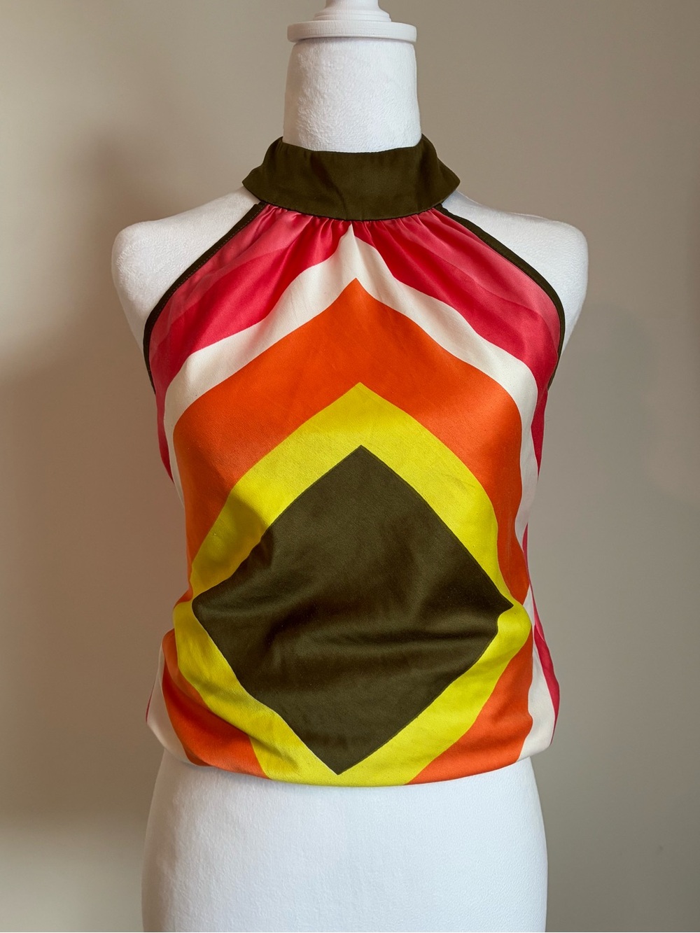 Retro Geo Halter Top in Black, Orange, Yellow, Red